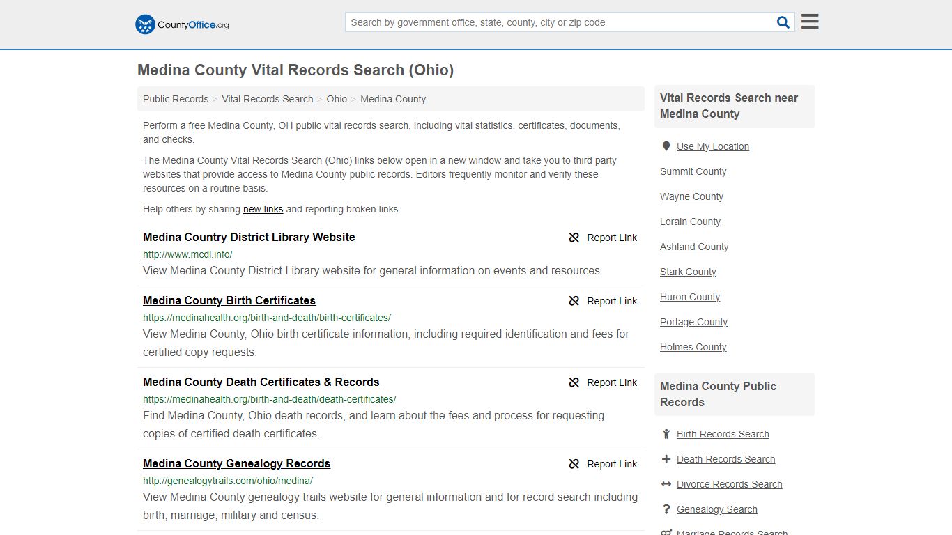 Vital Records Search - Medina County, OH (Birth, Death, Marriage ...